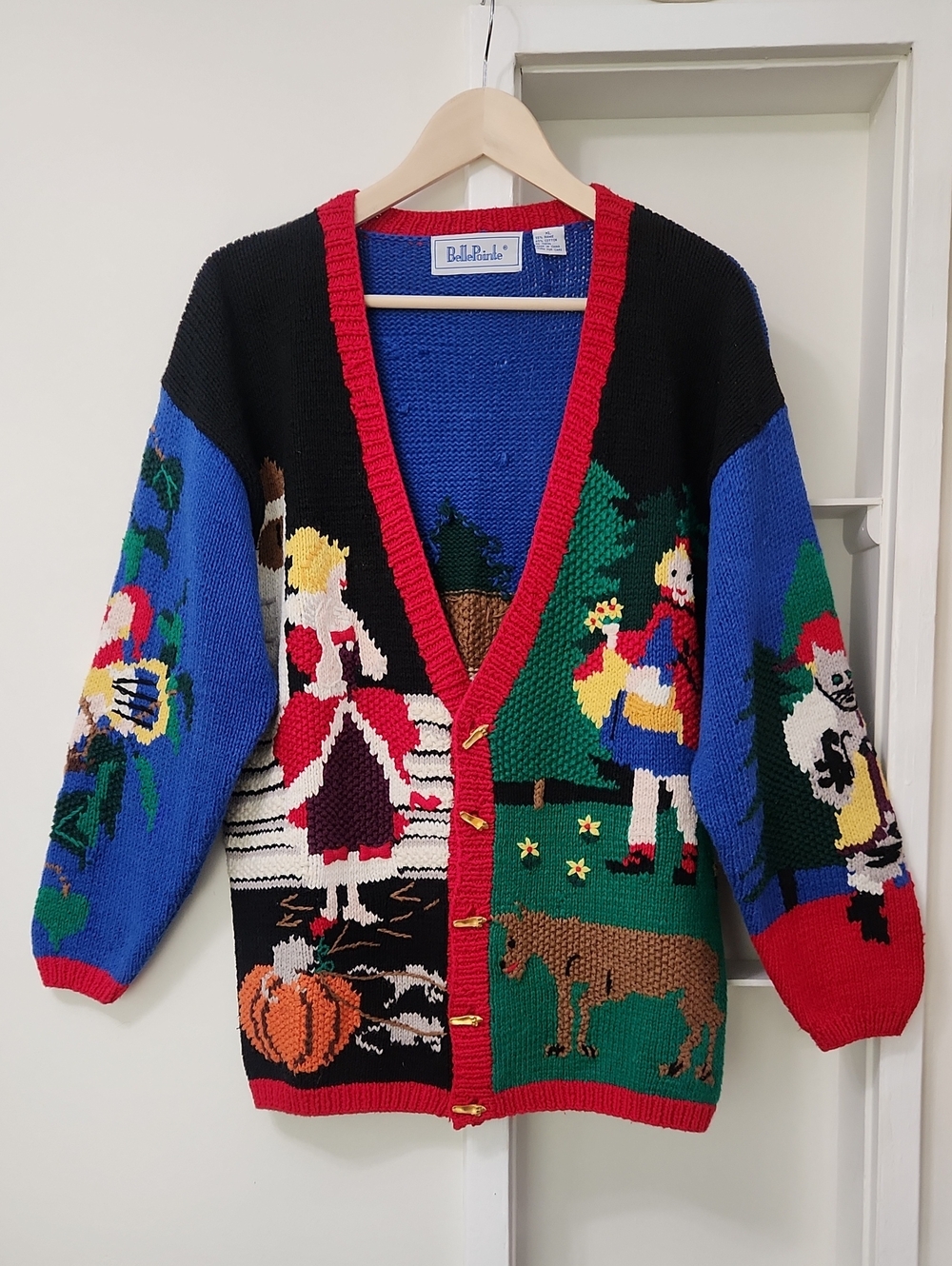 VTG 90s Belle Pointe Fairytale Storybook Knit Cardigan Sweater XL Grannycore